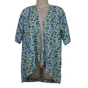 LuLaRoe Floral Sheer Open Front Kimono Jacket Girls Size 3 10-14 Short Sleeve